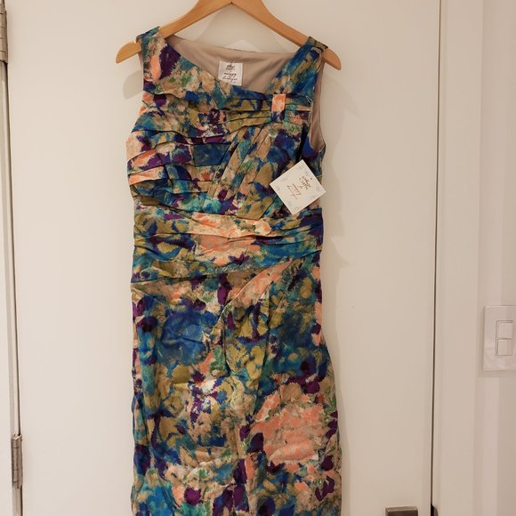 Suzi Chin Women's Sleeveless Dress with Asymmetric Neckline, Iguana - Picture 2 of 6